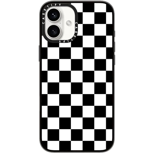 Kompakt iPhone 16 Pro Max Deksel [Lettvekt / 1,2 m 2X Militær Grad Fallbeskyttelse/Slank] - Kirsebær - Klar Svart Black White Check Checkerboard iPhone 16 Plus