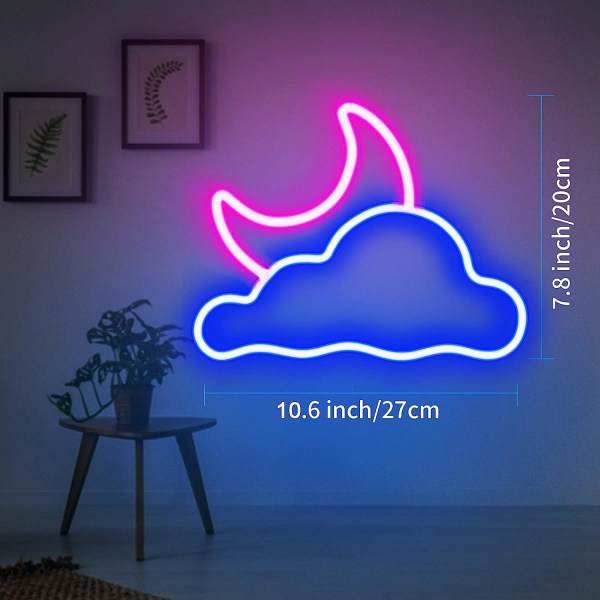 Neonskyltar, moln och måne för väggdekoration USB drivna LED-neonskyltar för barnrumsbröllopsdekoration för barnrum, justerbar ljusstyrka-rosa blå