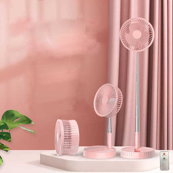 Portable Mini Floor Fan with Rechargeable Battery, 4 Modes, Adjustable Height, Remote Control and Foldable Storage Pink Pink 3600mAh
