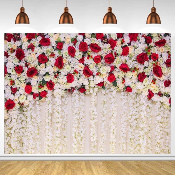 Bryllupstema Romantisk Rose Fotobakgrunner Blomster Fotostudio Fotobakgrunn Bryllupsfestdekorasjon Rekvisitt (7x5FT/2.1x1.5m)