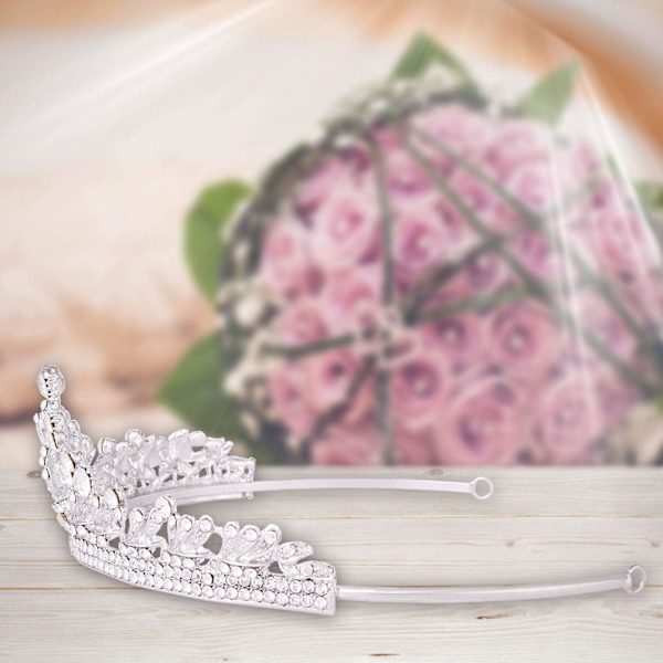 Koreansk bruds krona, frostad tjock silver inlagd med strass blad, bröllops accessoarer, barock krona (silver)