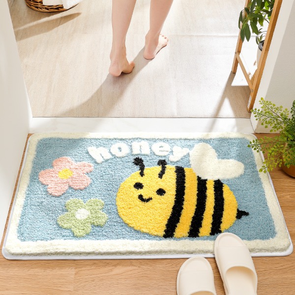 Tecknad badrumsgolvmatta för hushållsbruk, vattenabsorberande halkfri matta vid ingången till badrummet-Sweetheart bee/20*32 in