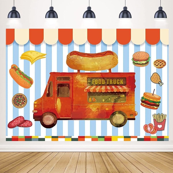 Food Truck Fotografi Bakgrund Pizza Shop Tema Foto Bakgrund Hot Dog Pizza Hamburger Kaffe Lastbil Butik Bakgrund Baby Shower Födelsedag 7x5ft