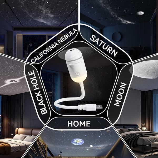 2-in-1 Starry Sky Projector Night Light, 5 Slides, Adjustable Focus & Brightness, 360° Rotating USB for Bedroom Car Roof