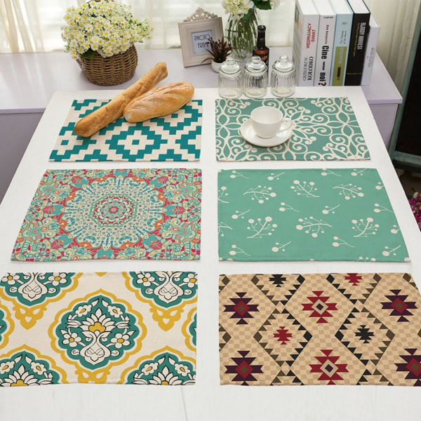 Set med 6 modernt designade bordstabletter i bomull och linne 42 x 32 cm Set om 6 (art-a).