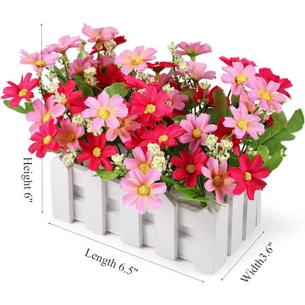 Trädgård Konstgjorda Blommor Falska Daisy I Staket Staket Kruka Pack - Mini Krukväxt
