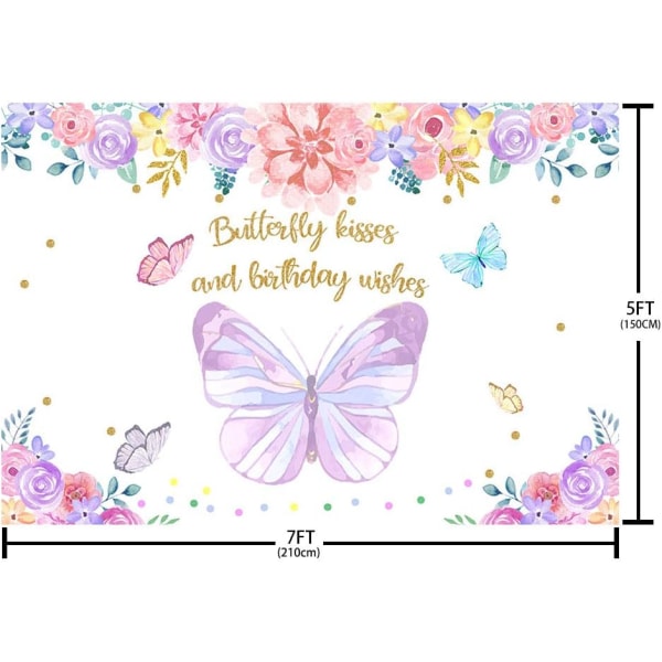 Perhos Syntymäpäivä Tausta Perhonen Juhla Koriste Violetti Vaaleanpunainen Kukka Perhonen Suukot Ja Syntymäpäivä Toiveet Valokuvaus Tausta Banneri 7x5ft