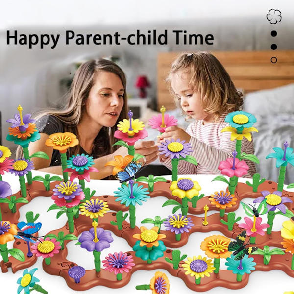 Palikkalelut Kukkapiha Tytöille Lelut STEM, Koulutuslelu Puutarhanhoito Leikkiminen Aseta Päivitys DIY Kukka Pinoamislelut Lapsille Esikoulu-224PCS