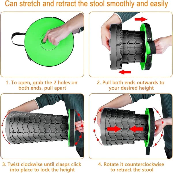 Portable Telescopic Stool - Robust Retractable Folding Chair - Foldable Telescopic Seat with Anti-Slip Bottom - Lightweight