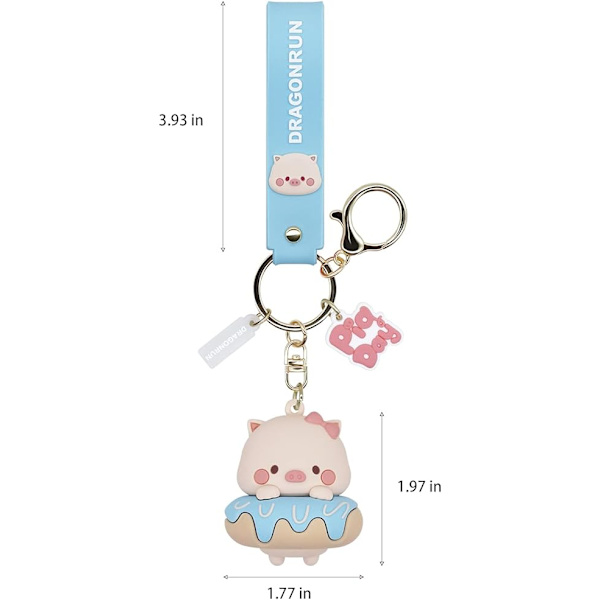 Søte nøkkelringer med griser - 3d Kawaii Anime nøkkelring - Tilbehør til bilnøkkel, veske, sjarmerende dekorasjon - Gave til jenter og gutter - Blå donutgris