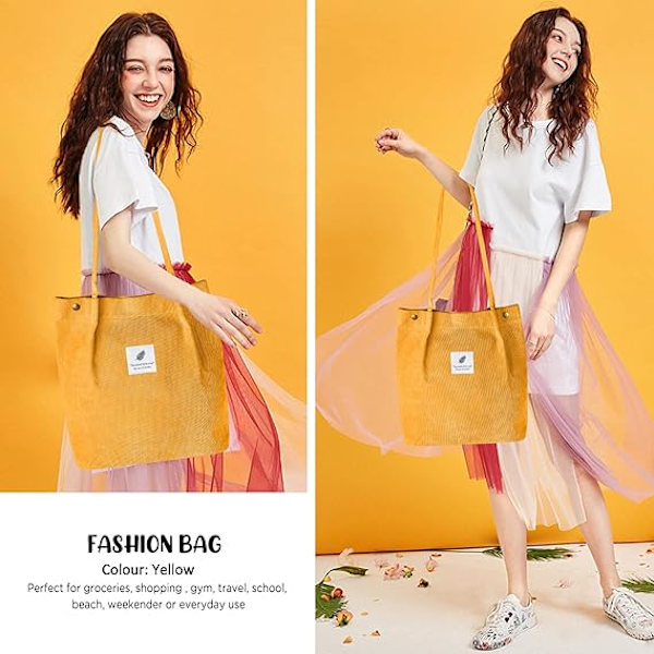 Kordväv Tote Bag för Kvinnor Canvas Axelväska med Innerficka