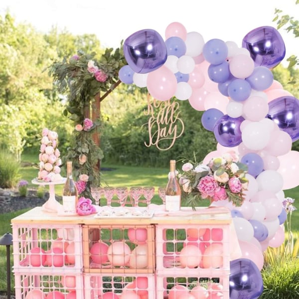 Gör-det-själv-ballonggirlander & bågesats, 138 st rosa & lila & blå & vita latexballonger set för bröllopsfödelsedag baby shower party dekorationer