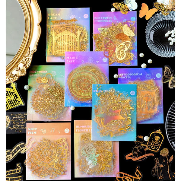 Kultafolio Astrologia Holografiset Tarrat Sarja (180 kpl 4 Teemalla) - Hartsi Läpinäkyvät Vedenkestävät Tarrat, Fantasia, Vintage Suunnittelu Tarrat