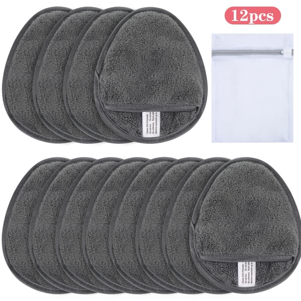 Sminkefjernerputer Gjenbrukbare sminkefjernerputer Vaskbare mikrofiber sminkefjernerputer Ansikt Supermyke ansiktsrenseputer med vaskepose Grå 1 Dark Gray 12pcs