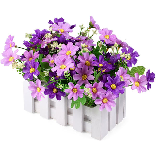 Trädgård Konstgjorda Blommor Falska Daisy I Staket Staket Kruka Pack - Mini Krukväxt