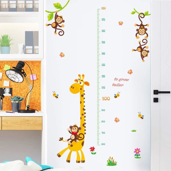 Giraffe Monkey Väggdekal Barn Höjddiagram Bakgrundsbilder DIY självhäftande väggmålning Dekal Barn sovrum Avtagbar konstdekor