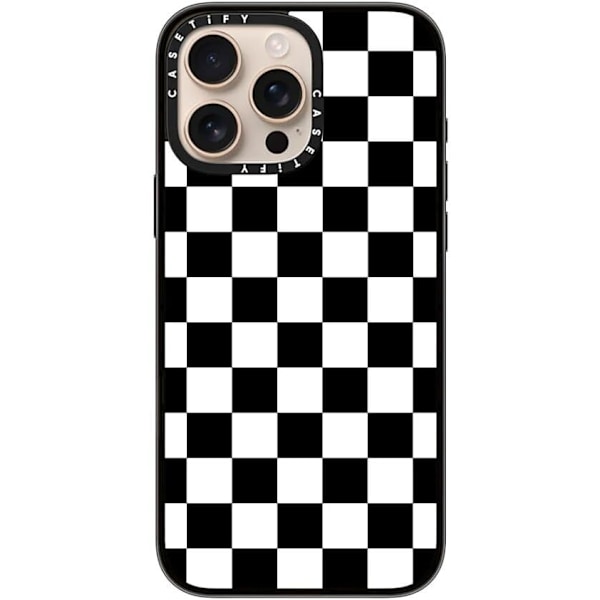 Kompakt iPhone 16 Pro Max Deksel [Lettvekt / 1,2 m 2X Militær Grad Fallbeskyttelse/Slank] - Kirsebær - Klar Svart Black White Check Checkerboard iPhone 16 Pro Max