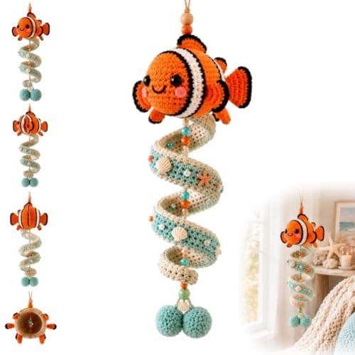 JMHKKUJ Havsdyr Spiral Hæklet Hængende Pyntesæt, Hæklehåndværk Clownfish