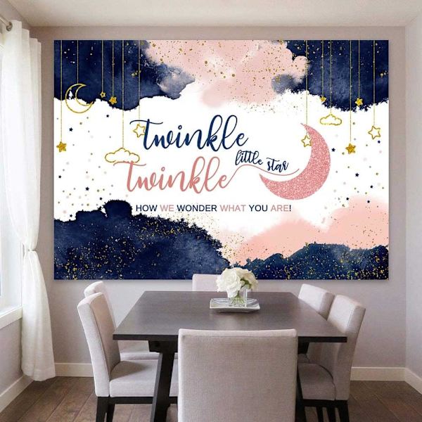 Marineblå og rosa kjønnsavsløring bakteppe Twinkle Twinkle Little Star Baby Shower festdekorasjoner Graviditetsavsløring Overraskelsesbakgrunn 7x5ft