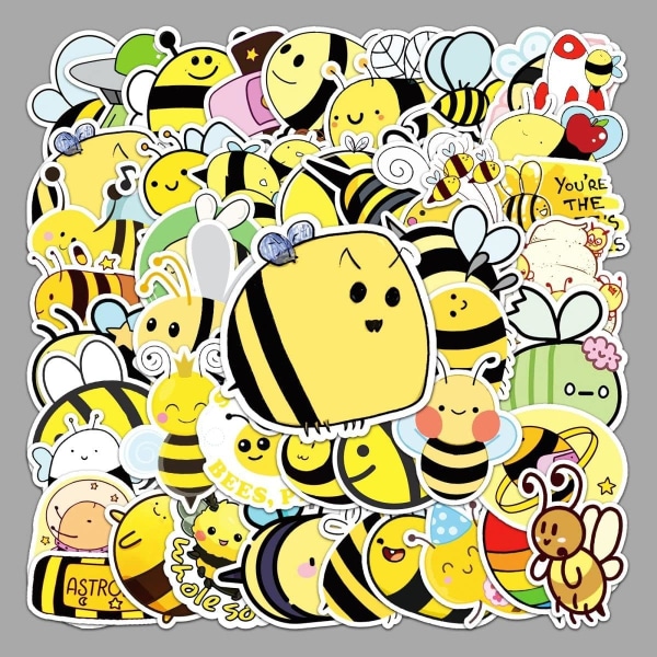50 st Yellow Bee Honey Bees Series Doodle Stickers Vattentät Kawaii Cool barnklistermärke för bärbar dator, mobiltelefon, skateboard, bagage, vattenflaska