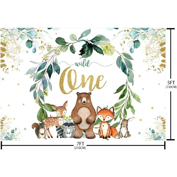 7x5ft Woodland Wild One Bakgrund Vårtema 1:a Födelsedagsdekorationer för Babyfotografering Bakgrund Djungeldjur Födelsedagsfest Banner Rekvisita