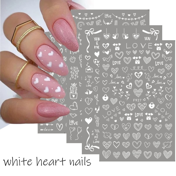 8 ark Heart Nail Art Stickers Dekaler Nagel Dekaler 3D självhäftande Nail Art Supplies Series Romantic Love Heart Enkel DIY Nageldekoration