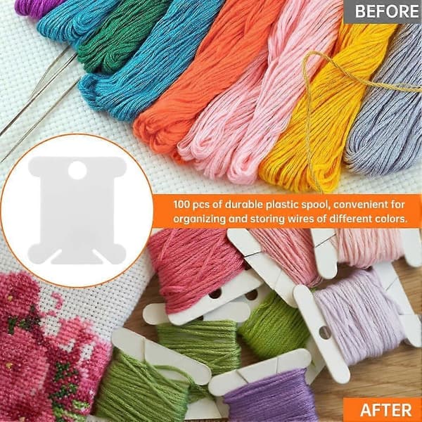Embroidery Floss Organizer - Thread Storage Box with 24 Removable Compartments, 40 Hard Plastic Bobbins, and Stickers