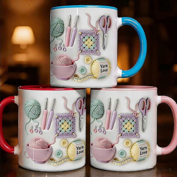 Garnstickningsmugg, kaffekopp, kopp för kontor och hem, kreativ, för stickentusiaster A
