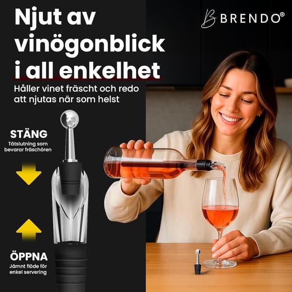 Vinkøler Rustfrit Stål Isvinbar 5-delt sæt (Rustfri Stålbar * 2+Hælder+Rund Hoved Vinprop+Vakuumpump) Æske | Vingavesæt 1set