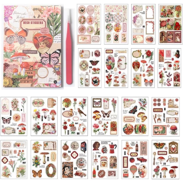 Sødt Svampehave Æstetiske Stickers, Sjove Stickers til Voksne, Scrapbooking Tilbehør Stickers til Journaling med 1 stk. Pincet 20 Ark/200 stk.