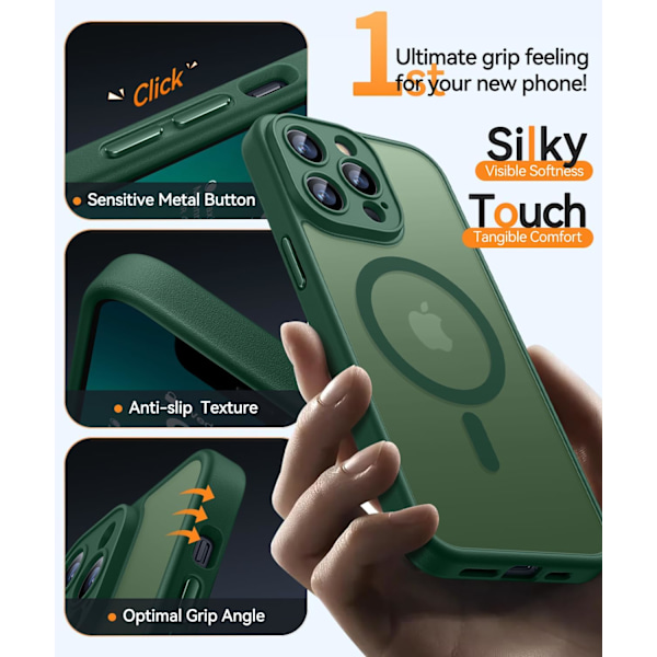 Magnetiskt skal för iPhone 16 Pro Max med fullständigt kameraskydd [Kompatibel med MagSafe] [Genomskinlig matt] Skyddande telefonfodral, Lila Deep Green iPhone 13 Pro