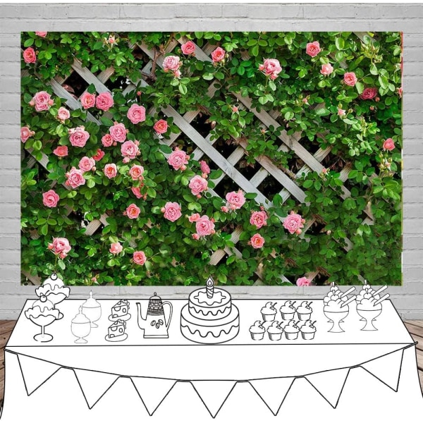 7x5ft Pink Blomster Baggrund Grønne Blade Hegn Baggrund til Fotografering Miss til Mrs Bryllup Brudebad Baggrund Fødselsdagsfest Dekoration