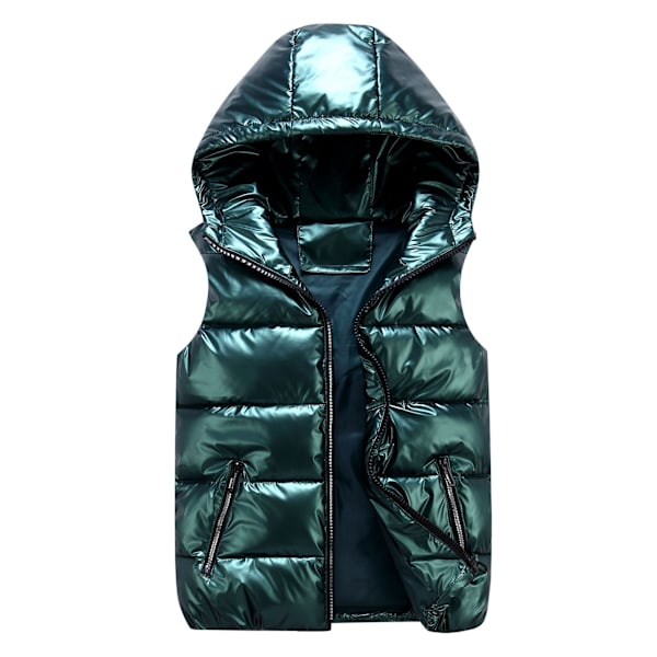 Sliktaa Unisex Glansig Vattentät Ärmlös Jacka Lättviktsdunväst (Grön) XL