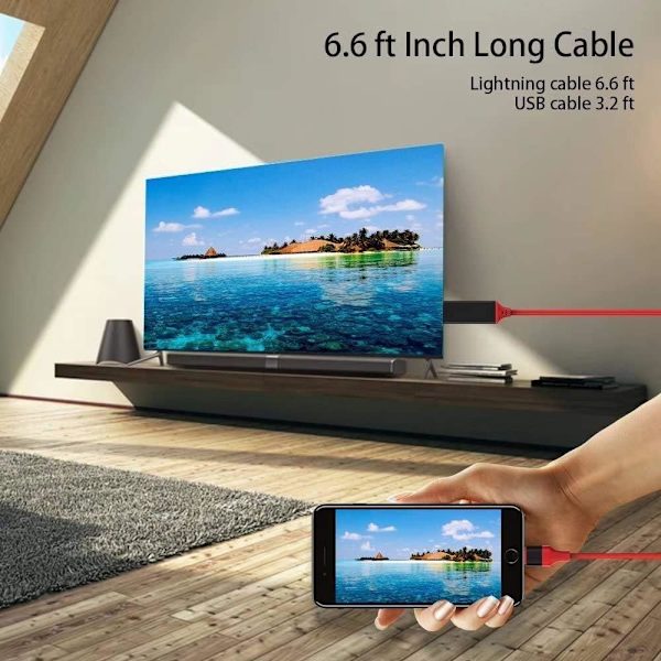 Lyn til HDMI-kabeladapter kompatibel med iPhone, 1080P digital synkroniseringsskærm lyd- og videoadapter