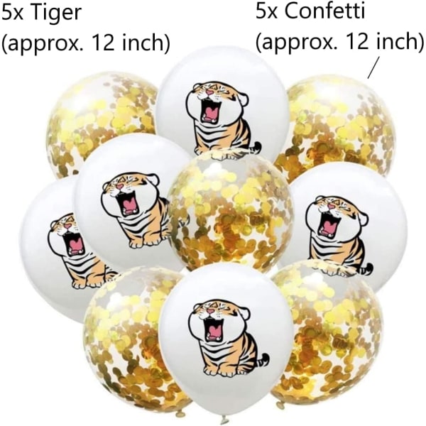 Tiger Ballonger Konfetti Set - Tiger Party Dekorationer,Tiger Födelsedagsdekorationer Guld, Dekorationer Tillbehör Födelsedagsfest Dekoration,Djurballonger