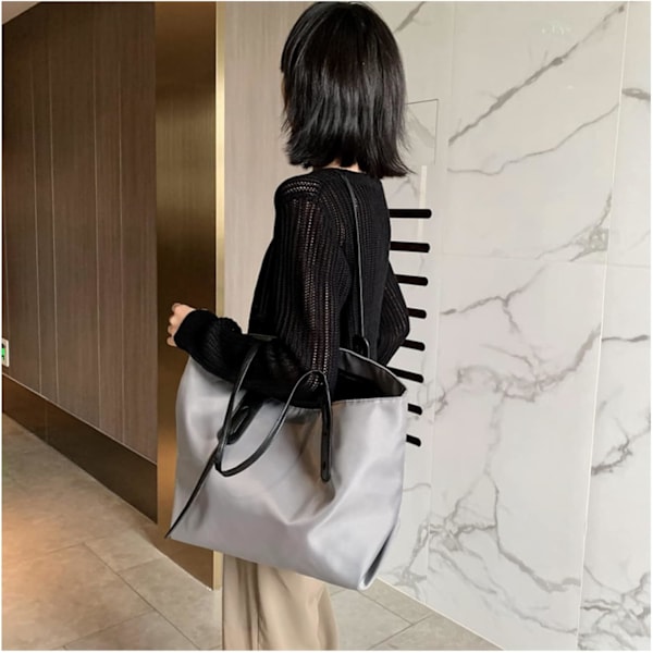 Kvinnors rymliga handväska Tote Canvas väska Casual Crossbody väska Vattentät axelväska Resväska (grå)