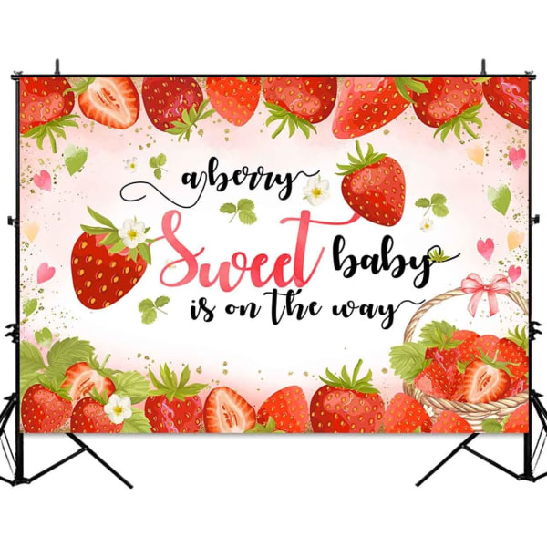 Jordbær Baby Shower Baggrund til Pige En Berry Sweet Party Dekorationer Rød Jordbær Frugt Baby Shower Baggrund Banner 7x5ft