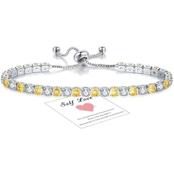 925 Sterling Silver Tennis Women  Bracelets, Crystal Slider Bracelet Diamond Zirconia Lady Bracelet Birthday Gifts for Mum Women Sisters（Yellow）