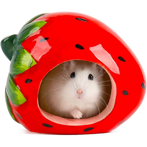Keramisk lille dyre gemmested til kæledyr, jordbærformet dværghamster gemmested venlig hamsterhus kattehule
