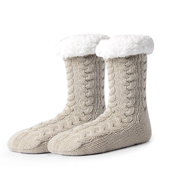 Herr Fuzzy Tofflor Strumpor Vinter Mysig Mjuk Stuga Varm Mjuk Fleece Foder Tjock Bekväm Stickad Icke Halka Jul Hemstrumpor Kaffe färg