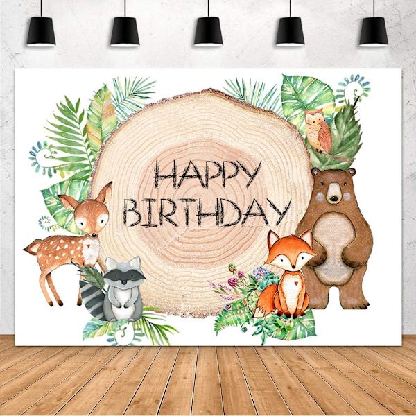 7x5ft Skov Baggrund til Fødselsdag Rustik Skov Skovdyr Tema Fødselsdag Baggrund Grønt Skov Baby Shower Dekorationer