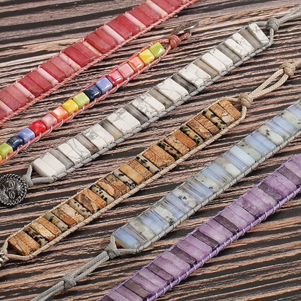 Chakra Armbånd til Kvinder med Ægte Sten Læder Wrap Healing Bead Armbånd Kvinder Mænd Boho Venskabssmykker