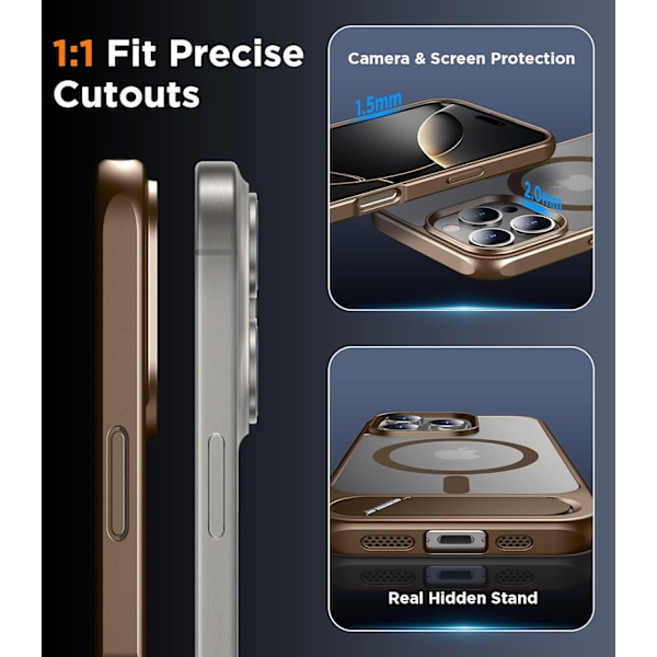 Magneettinen iPhone 16 Pro Max -kotelo, [Sisäänrakennettu näkymätön jalusta][Yhteensopiva MagSafe-tekniikan kanssa] [Sotilastason iskunkestävä] Ohut läpikuultava Desert Brown for iPhone 16 Pro 6.3"