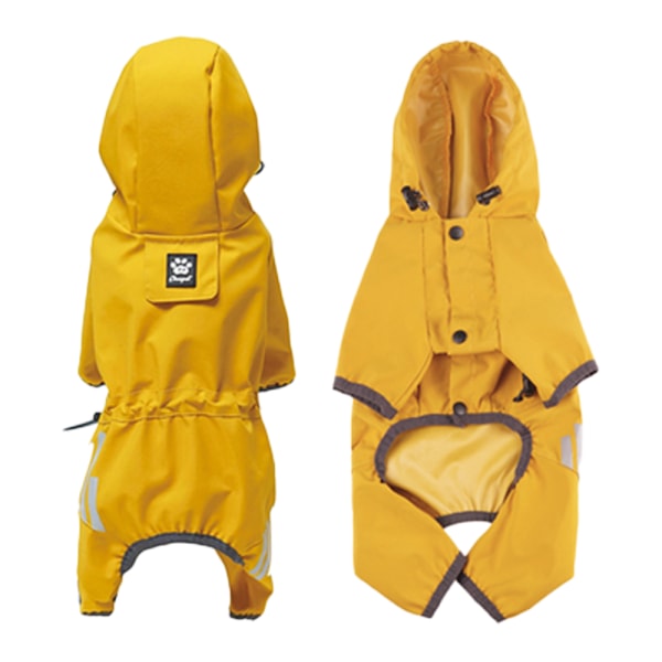 Vanntett valpehundregnjakke med hette for små og mellomstore hunder, poncho med refleksbånd, lett jakke - gul XL