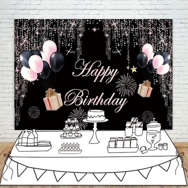 Glad födelsedag bakgrund glitter rosa svart ballong bakgrund för nyfödd babyshower 1:a födelsedagsfest glitter bokeh bakgrund banner 7x5ft