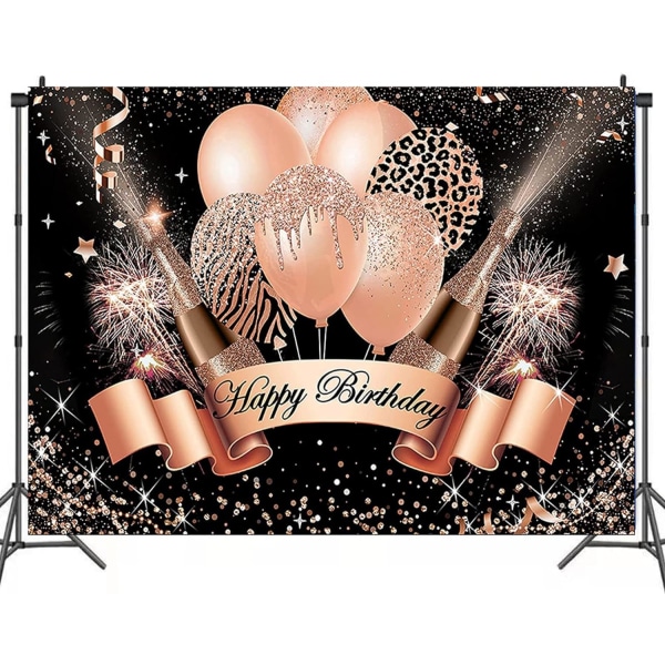 Rosegull Happy Birthday Bakgrunn for Ballong Champagne Glass Glitter Bursdagsbakgrunn Søt Bursdagsfest Banner Baby Shower Dekorasjon 7X5FT