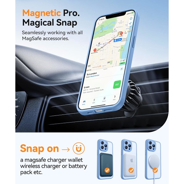 Magnetisk etui til iPhone 16 Pro Max med fuld kamerabeskyttelse [Kompatibel med Magsafe] [Gennemskinnelig mat] Beskyttende telefonetui, mat sort Light Blue iPhone 13 Pro