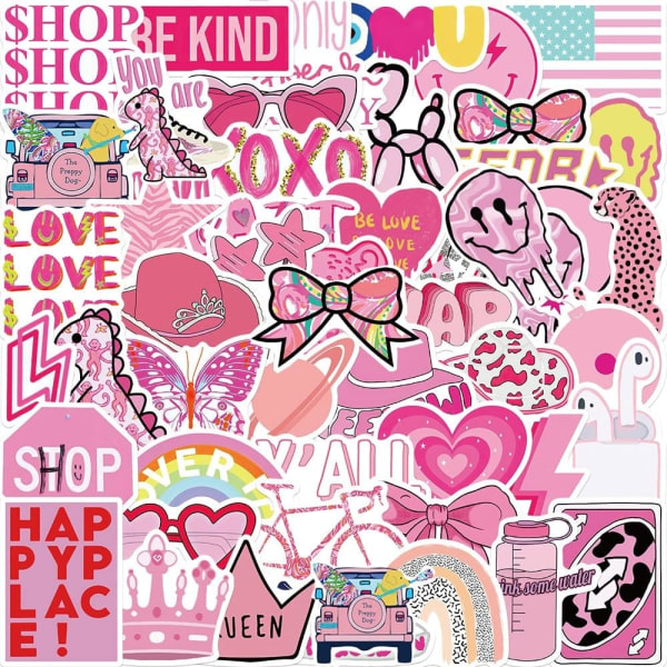 50 st College Style Rosa Stil Flicka Cartoon Stickers Estetisk Telefon Laptop Gitarr Kylskåp Bil Klassisk Leksak Sticker för Barn