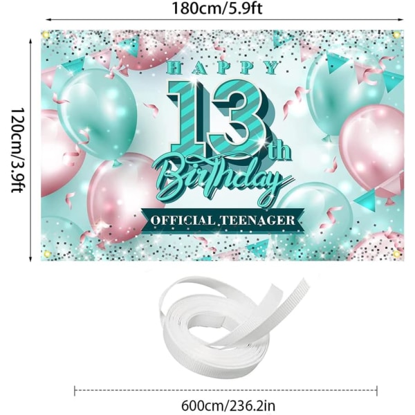 Happy 13th Birthday Bakgrunn Dekorasjoner Rosa og Teal Glitter 13 År Gammel Banner for Jenter Offisiell Tenåring Bursdagsfest Dekorasjoner Forbruksvarer