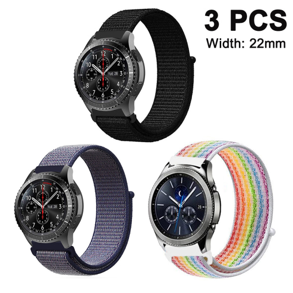 3st kompatibel med Samsung Loop Watch Strap-Black+Midnight Blue+Colorful 22MM